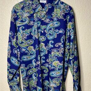 Barney’s New York Shirt Mens XL Purple Paisley Button Up Long Sleeve 100% Cotton
